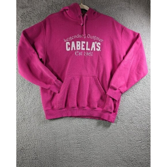 Cabela's Hoodie Womens Medium Pullover Sweatshirt Cotton Poly Spellout Pink - Picture 1 of 15